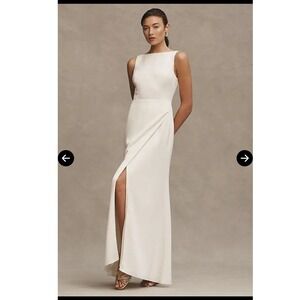 BHLDN Alice Ivory Sleeveless Maxi Dress Boat‎ Neck High Slit Formal Evening Gown